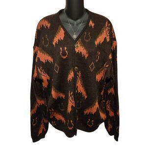 Vintage A Caldwell horse print‎ wool cardigan